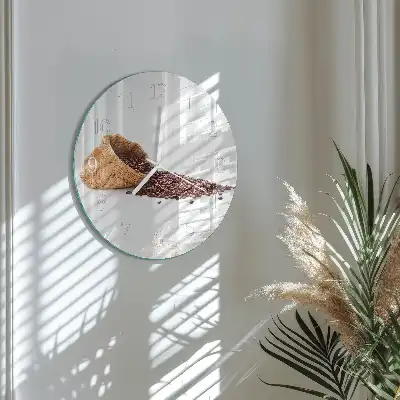 Kulaté skleněné hodiny na stěnu Kávová zrna