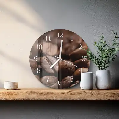 Kulaté skleněné hodiny na zeď Kávová zrna
