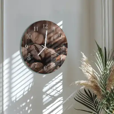 Kulaté skleněné hodiny na zeď Kávová zrna