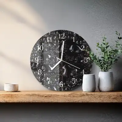 Kulaté skleněné hodiny na stěnu Kapky