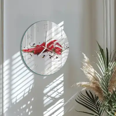 Hodiny na skle kulaté Chilli papričky