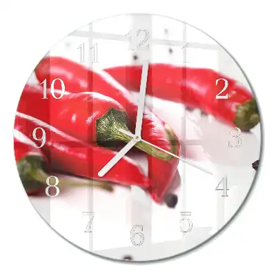 Kulaté skleněné hodiny na stěnu Chilli papričky