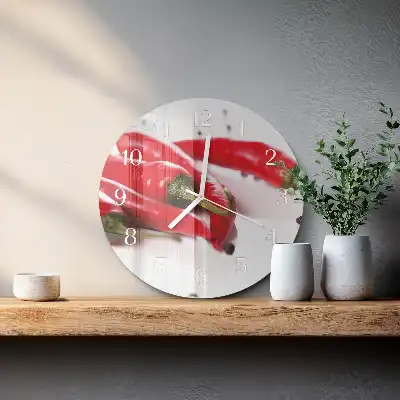 Kulaté skleněné hodiny na stěnu Chilli papričky