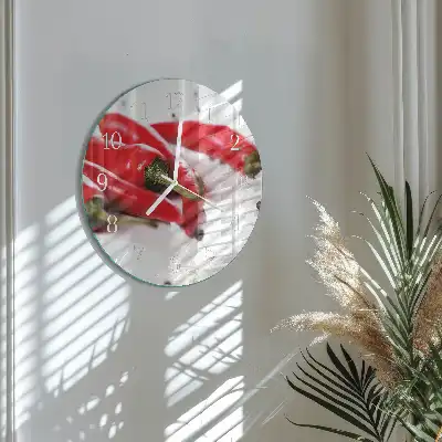 Kulaté skleněné hodiny na stěnu Chilli papričky