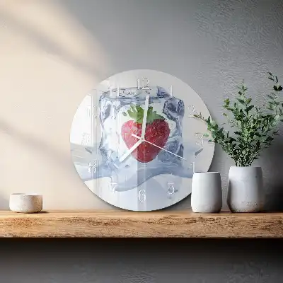 Kulaté skleněné hodiny na stěnu Jahodová zmrzlina