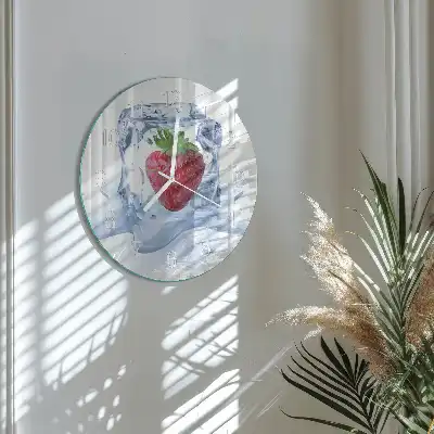 Kulaté skleněné hodiny na stěnu Jahodová zmrzlina