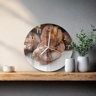 Kulaté skleněné hodiny na zeď Kávová zrna