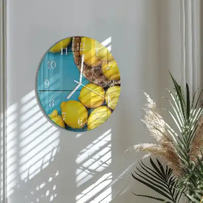 Kulaté skleněné hodiny na stěnu Citrony