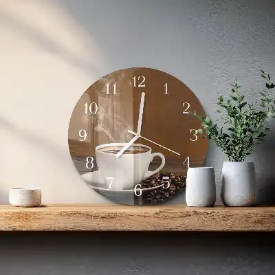 Nástěnné hodiny skleněné kulaté Káva