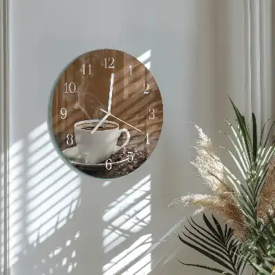Nástěnné hodiny skleněné kulaté Káva
