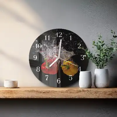 Nástěnné hodiny skleněné kulaté Pepř