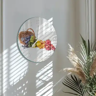 Kulaté skleněné hodiny na zeď Ovoce