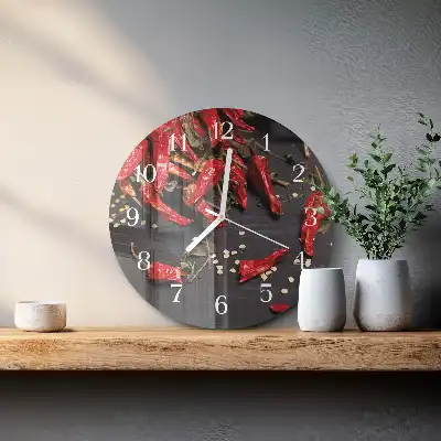 Kulaté skleněné hodiny na zeď Chilli papričky