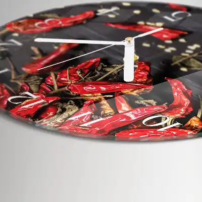 Kulaté skleněné hodiny na zeď Chilli papričky