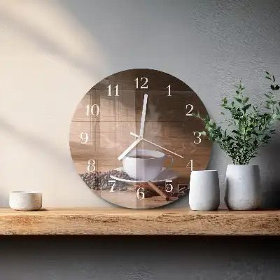 Hodiny s fotkou skleněné kulaté Káva