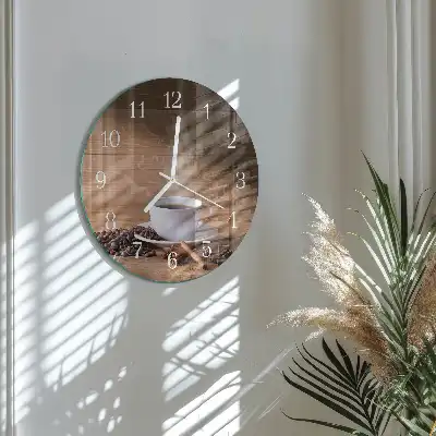 Hodiny s fotkou skleněné kulaté Káva