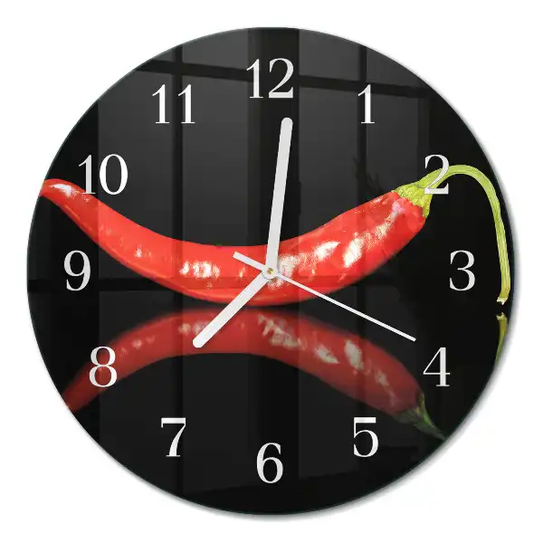 Kulaté skleněné hodiny na stěnu Chilli papričky
