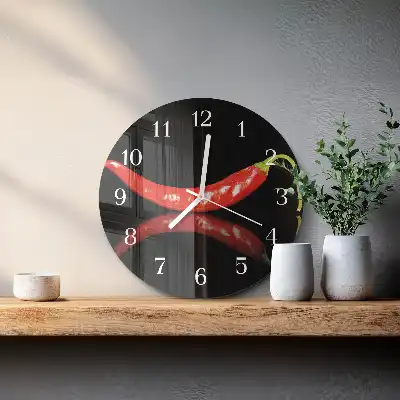 Kulaté skleněné hodiny na stěnu Chilli papričky