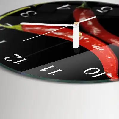 Kulaté skleněné hodiny na stěnu Chilli papričky