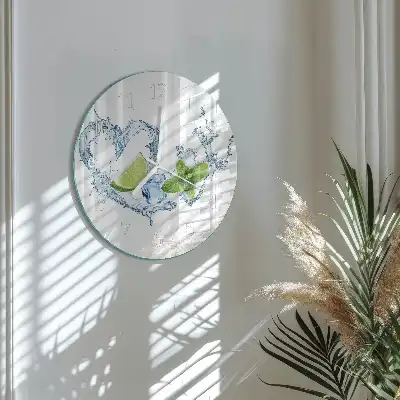 Hodiny na skle kulaté Máta