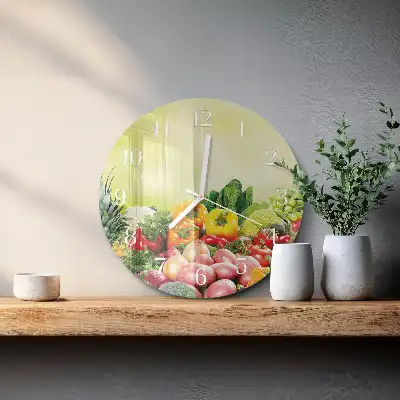 Kulaté skleněné hodiny na stěnu Zelenina