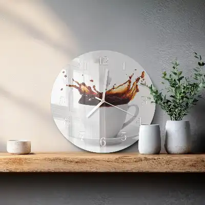 Nástěnné hodiny skleněné kulaté Káva
