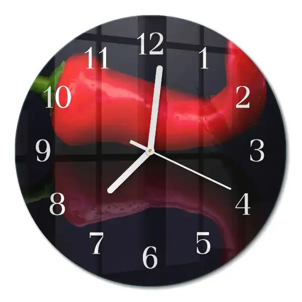 Kulaté skleněné hodiny na zeď Chilli papričky