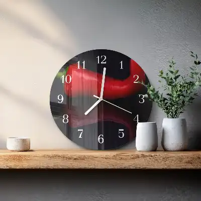 Kulaté skleněné hodiny na zeď Chilli papričky