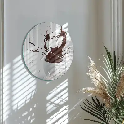 Kulaté skleněné hodiny na stěnu Káva