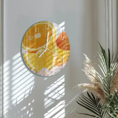 Kulaté skleněné hodiny na zeď Pomeranče