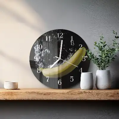 Hodiny s fotkou skleněné kulaté Banán