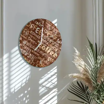 Kulaté skleněné hodiny na stěnu Káva
