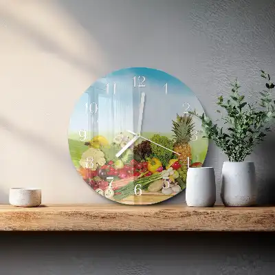 Kulaté skleněné hodiny na zeď Zelenina Ovoce