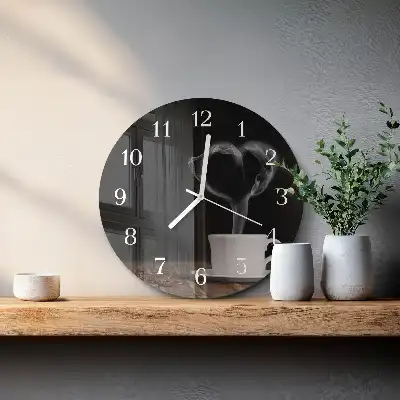 Hodiny s fotkou skleněné kulaté Káva
