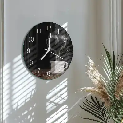 Hodiny s fotkou skleněné kulaté Káva