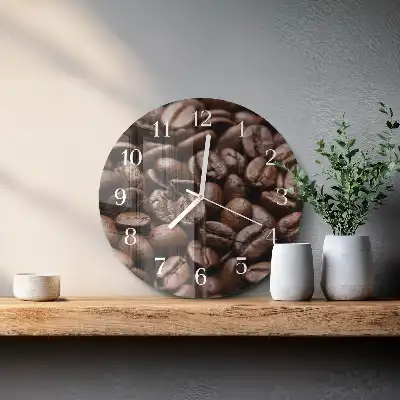 Kulaté skleněné hodiny na zeď Kávová zrna