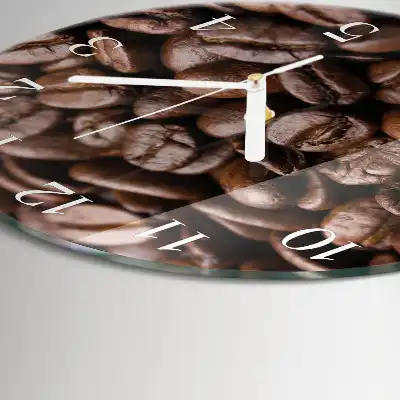 Kulaté skleněné hodiny na zeď Kávová zrna