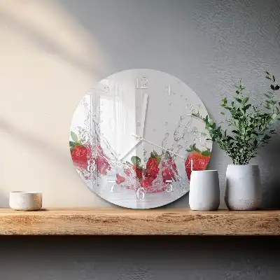 Hodiny s fotkou skleněné kulaté Jahoda