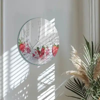 Hodiny s fotkou skleněné kulaté Jahoda