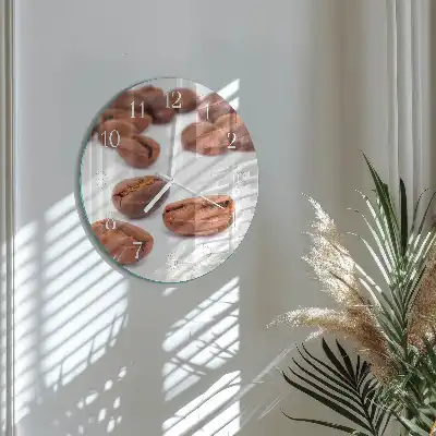 Kulaté skleněné hodiny na zeď Kávová zrna