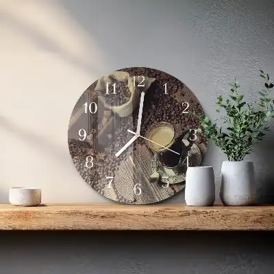 Nástěnné hodiny skleněné kulaté Káva