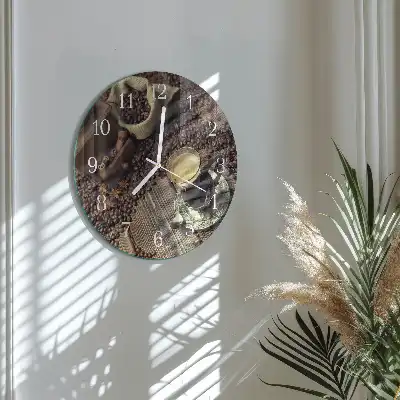 Nástěnné hodiny skleněné kulaté Káva