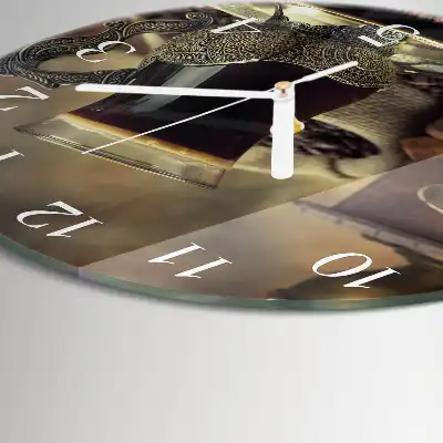 Kulaté skleněné hodiny na zeď Káva