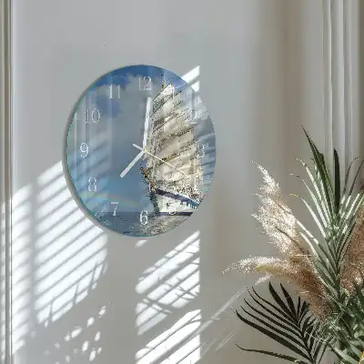 Hodiny na skle kulaté Loď