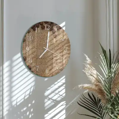 Kulaté skleněné hodiny na zeď Kávová zrna