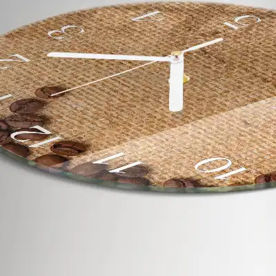 Kulaté skleněné hodiny na zeď Kávová zrna