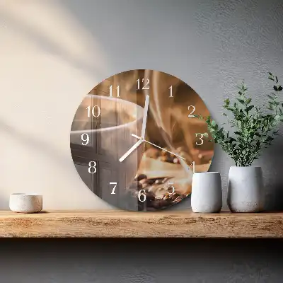 Nástěnné hodiny skleněné kulaté Káva