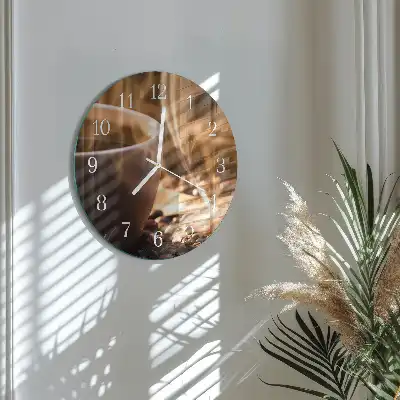 Nástěnné hodiny skleněné kulaté Káva