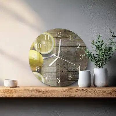 Kulaté skleněné hodiny na zeď Šťavnaté citrony