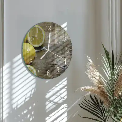 Kulaté skleněné hodiny na zeď Šťavnaté citrony